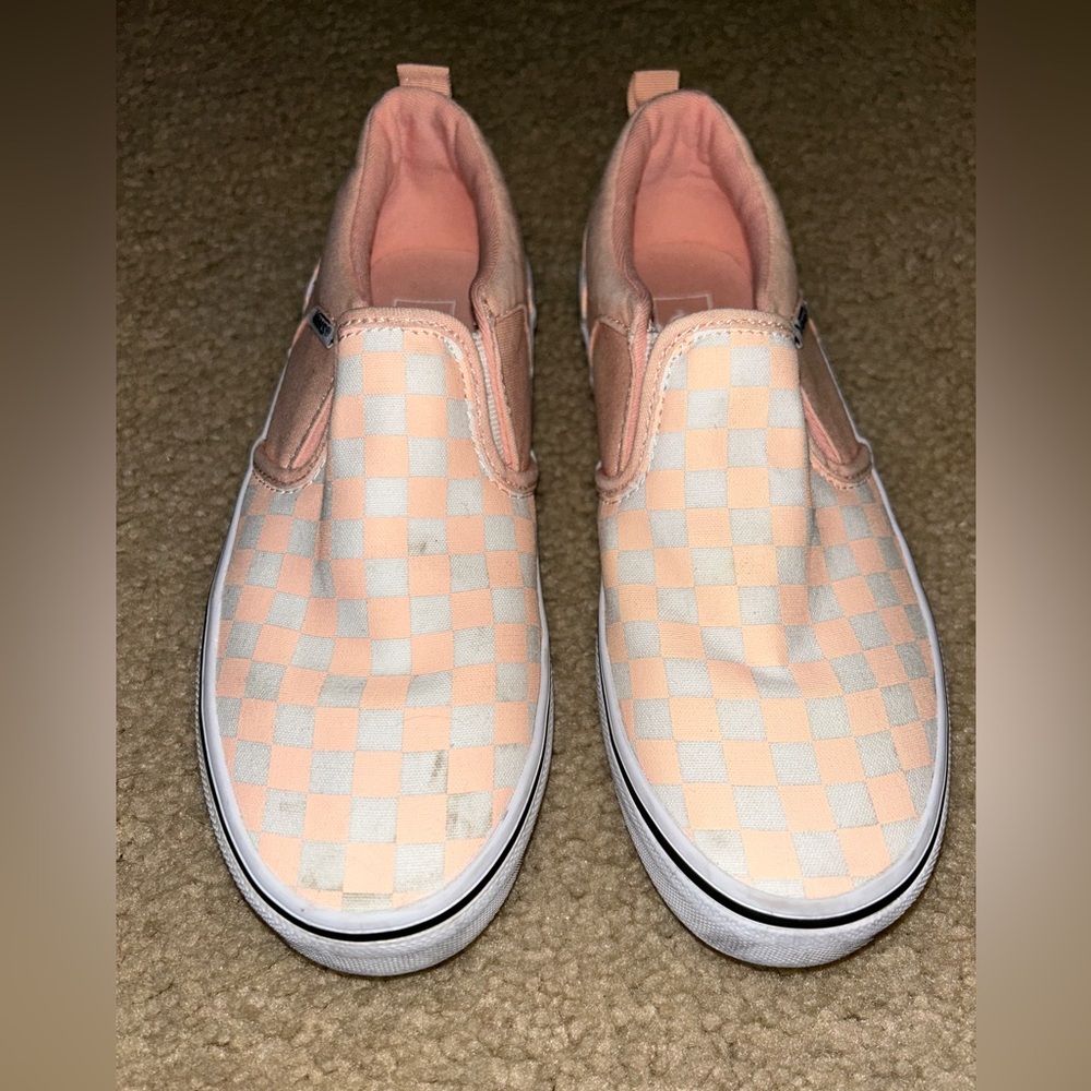 Vans Kids Checkerboard Slip-On Shoes - Peach and White